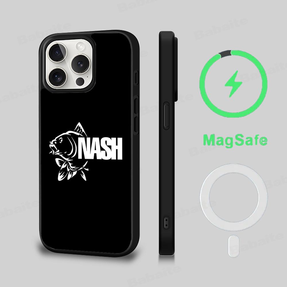 Чехол для телефона с логотипом Nash Fishing, Магнитный чехол для IPhone 16 14 13 12 11 15 Pro Max Plus, Чехол для беспроводной зарядки MagSafe