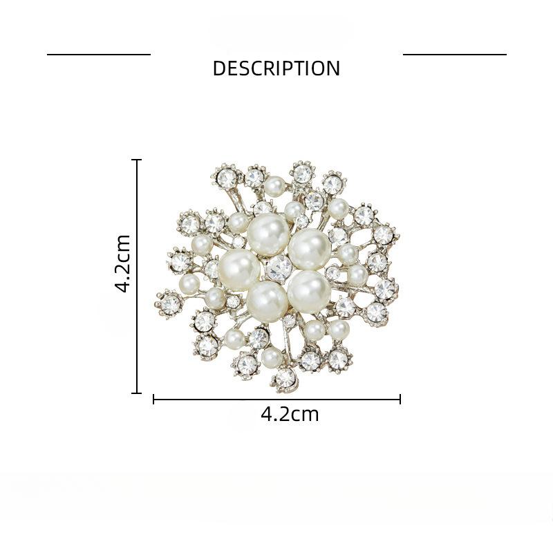 Large Rhinestone Simulated Pearl Snowflake Brooches Christmas Snow Brooch Crystal Pin Women Fashion Jewelry