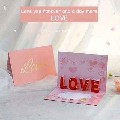 1 Набор 3D Поп-ап Открытка на День святого Валентина - Розовая LOVE Тиснение фольгой, для годовщины и пар