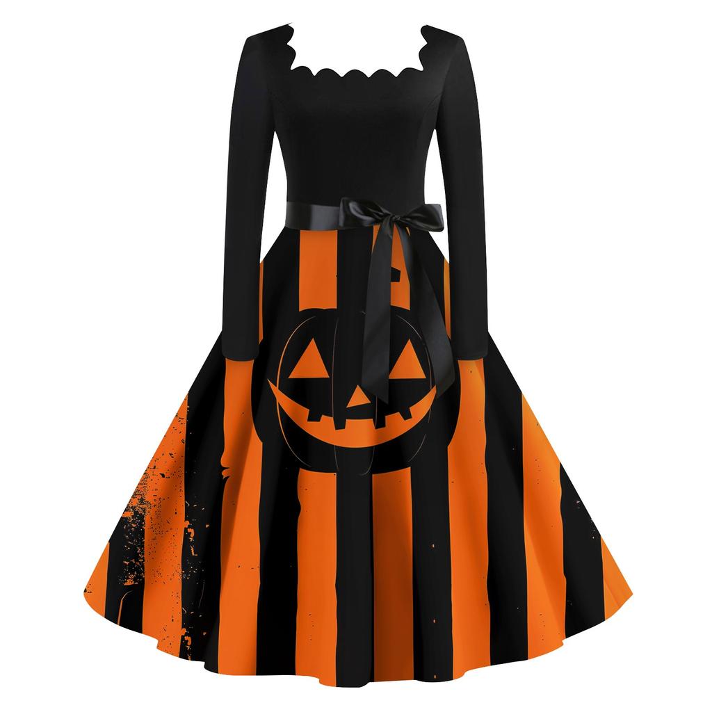 Женское повседневное модное платье в стиле ретро с квадратным вырезом и длинными рукавами