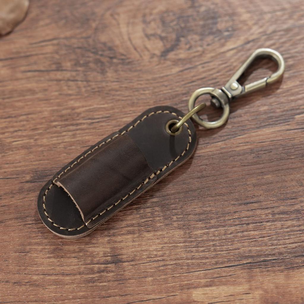 Luxury Genuine Leather 1 Slots Pen Case with Removable Pen Tray Holder Keychain Case Office School Supplies Pouch Creative Gift