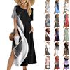 Women's Fashion Summer Color Block Patchwork Print Dress Casual Beach Dress Dress Slim Holiday Dress