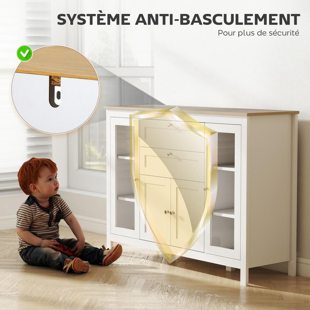 Buffet Salon Storage Cabinet With Double Door Cupboard Two Glass Door Cabinets Two Drawers And Adjustable Shelf Modern Style Dining Room And Kitchen