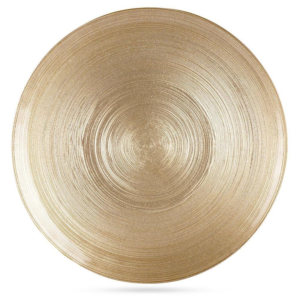 Shallow Glass Dinner Plate, Gold, 28 Cm
