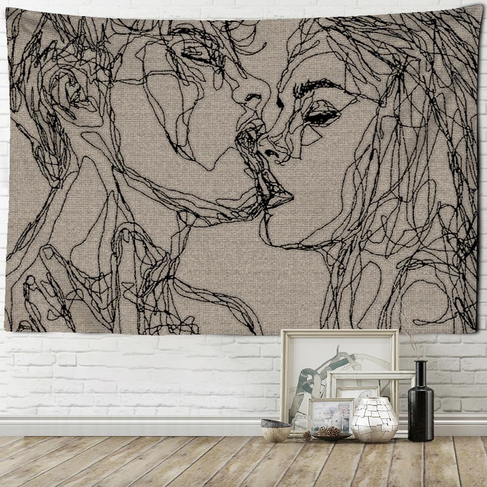 Креативная линия живописи, гобелен, настенный богемный хиппи для мужчин и женщин, поцелуй, психоделический абстрактный ковер, ретро-декор