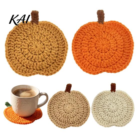 Crochet Pumpkin Cushion Handmade Coasters, Soft Polyester Coffee Mats, Gift for Housewarming Autumn Themed Farmhouse Dining Accessories Kitchen Table