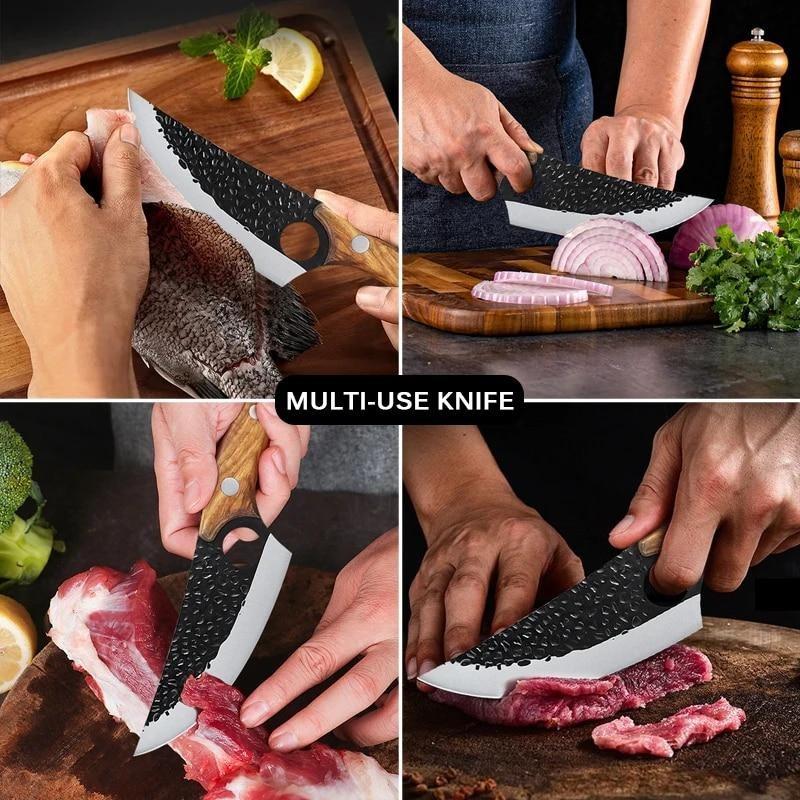 Кованый молотковый нож для обвалки мяса, острый мясной нож из нержавеющей стали, нож для нарезки овощей, бытовой кухонный нож