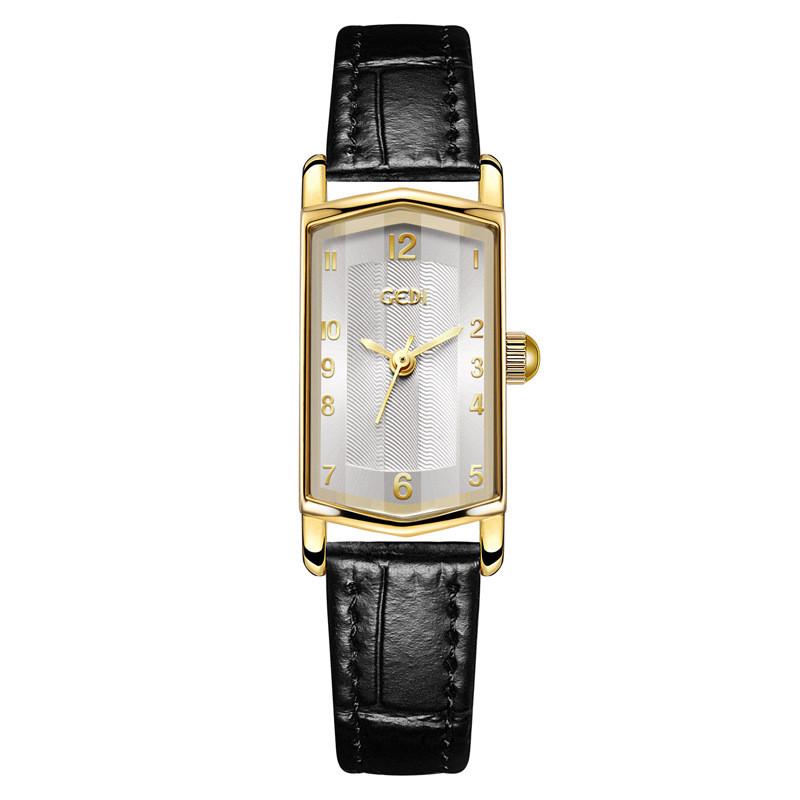 Gedi Ladies Rectangular Leather Watch With 30m Water Resistance For Fashion