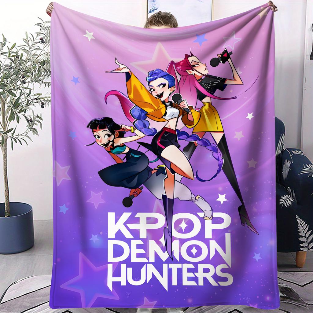 Плед K-Pop Охотники на демонов Горячий Руми Мира Зои С принтом Многофункциональный фланелевый плед Милый мультяшный подарок для фанатов K-Pop