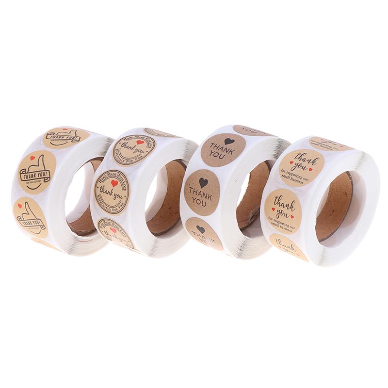 500 этикеток/рулон Круглая натуральная крафт-бумага Спасибо Наклейка Печать Этикетки Наклейка