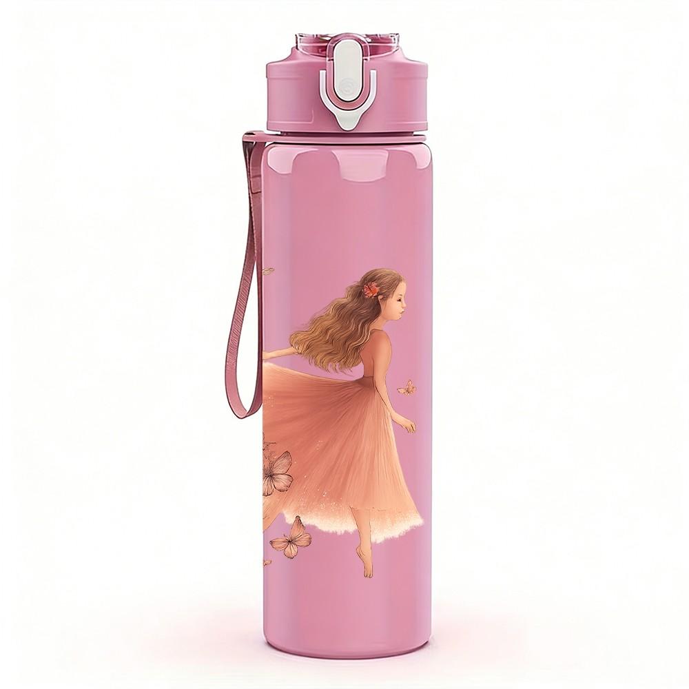 1PC Two Dancing Girl Silhouette 750ml Color Plastic Sports Water Bottle Leakproof Flip Straw Lid Suitable for Sports Office Home Use