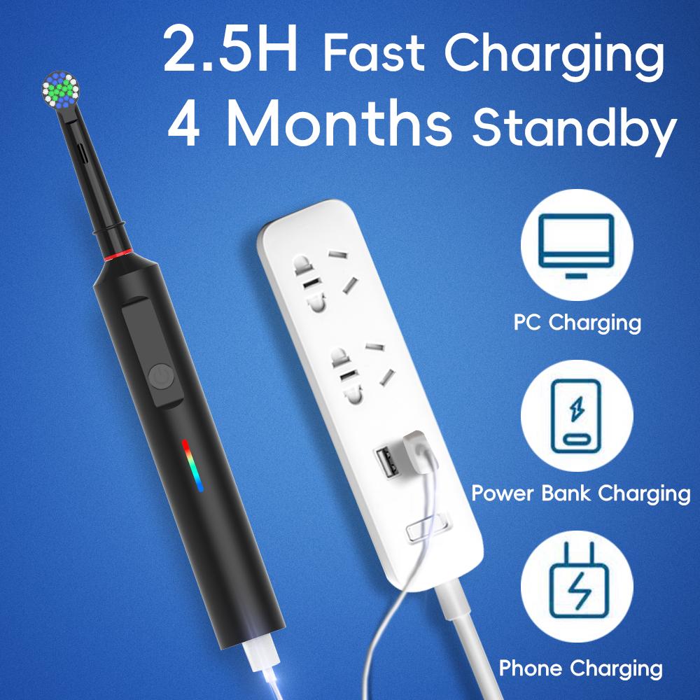 Intelligent Rotating Electric Toothbrush, Rechargeable Rotary Toothbrush Compatible with Oral B Replacement Electric Brush Heads