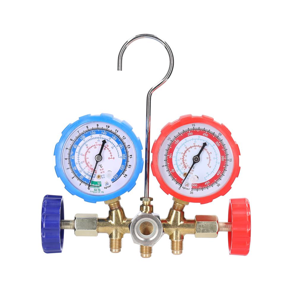 Набор манометров коллектора, инструмент для заправки хладагента для кондиционирования воздуха, латунный двухклапанный манометр с
