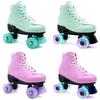Взрослые Унисекс Двухрядные Роликовые Коньки, Дышащая Фиолетовая Кожа, Желейные Колеса, Четырехколесная Конструкция