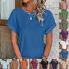 Женская мода однотонный круглый вырез свободный короткий рукав пуловер футболка топ