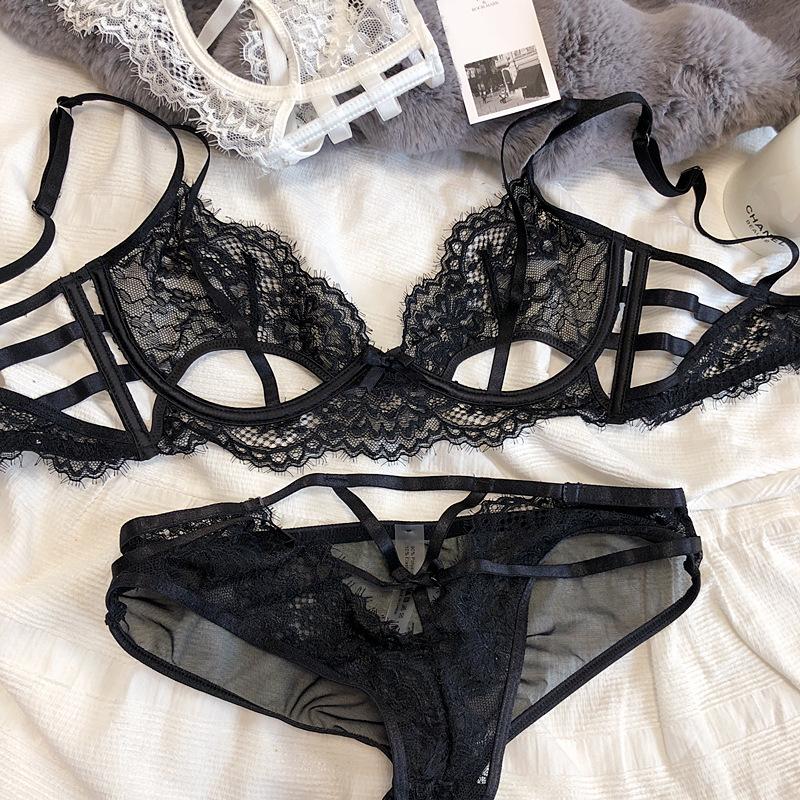 Сексуальный полый комплект с бюстгальтером пуш-ап для женщин, нижнее белье, ультратонкий дышащий бюстгальтер, французское искушение, нижнее белье, женский бюстгальтер без косточек