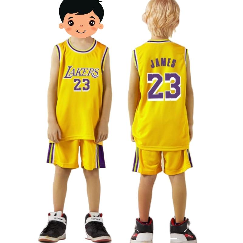 Детская баскетбольная майка Los Angeles Lakers Джеймс №23 - Желтая | Полиэстер | Дышащая быстросохнущая спортивная одежда