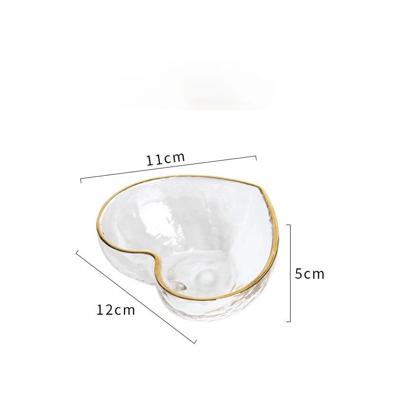 Креативная стеклянная миска в форме сердца - Салатница и миска для лапши с золотым краем, Хрустальная столовая посуда для завтрака с декоративным дизайном