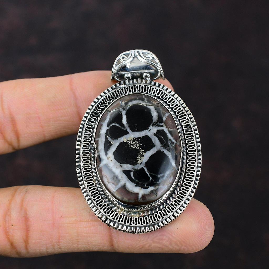 Марокканская грязевая трещина ископаемого кулона, ювелирные изделия из настоящего драгоценного камня, винтажный кулон, подвеска из стерлингового серебра 925 пробы, ювелирные изделия ручной работы, подарок для помолвки