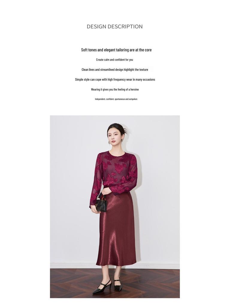 Elegant Georgette Cut-Out Long Sleeve Top - New Chinese Round Neck Style (2501209)