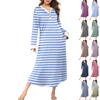 Women's Nightgown Fashion Printed Long Housecoat V Neck Pajamas With Pockets Dress