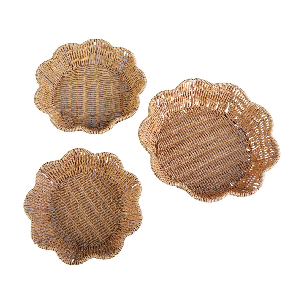 3 шт. Имитация ротанга плетеная корзина для хранения закусок многоцелевая круглая форма поднос для сервировки хлеба фруктов настольная тарелка для конфет