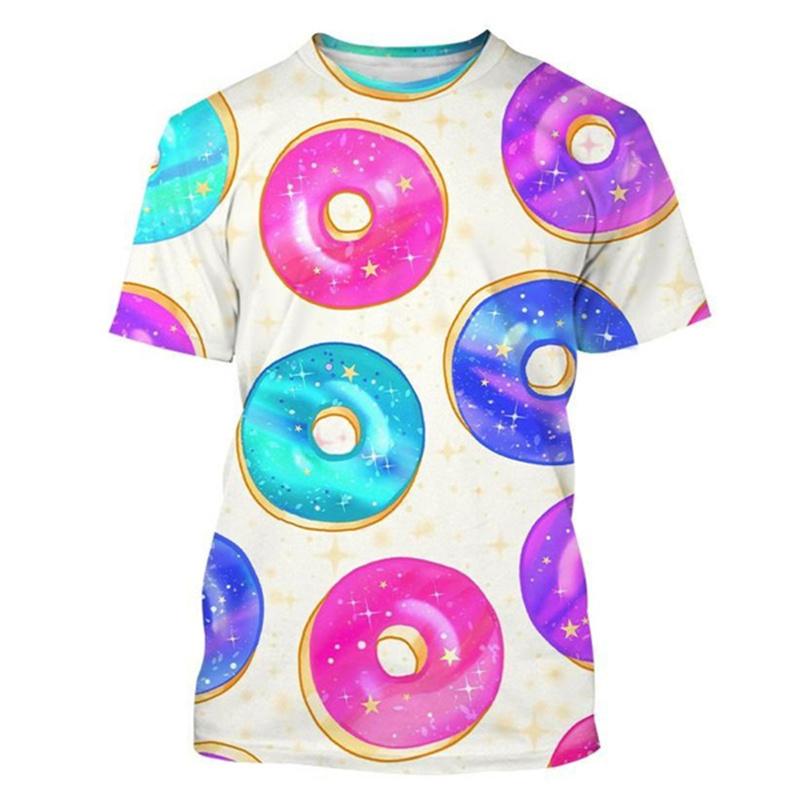 Летняя футболка с 3D принтом «Шоколадный пончик», модная уличная футболка, топы, унисекс, повседневные забавные футболки в стиле Харадзюку, одежда