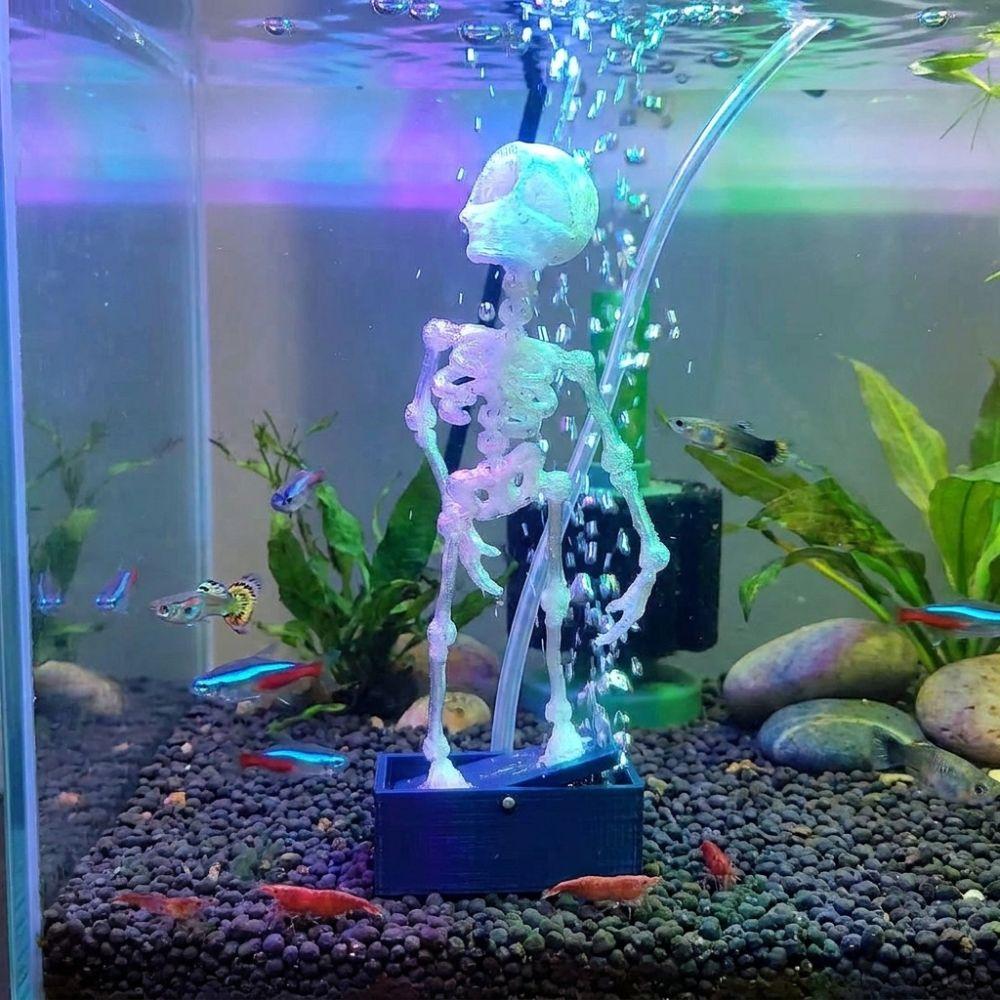 3D Printed Fish Tank Dance Skull Ornament Plastic Movable Oxygen Skeleton Halloween Decor