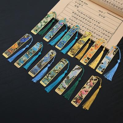 Новая металлическая закладка Изысканная прямоугольная для чтения Канцелярские товары Пейзаж Цветочный стиль масляной живописи Закладки Школьные принадлежности