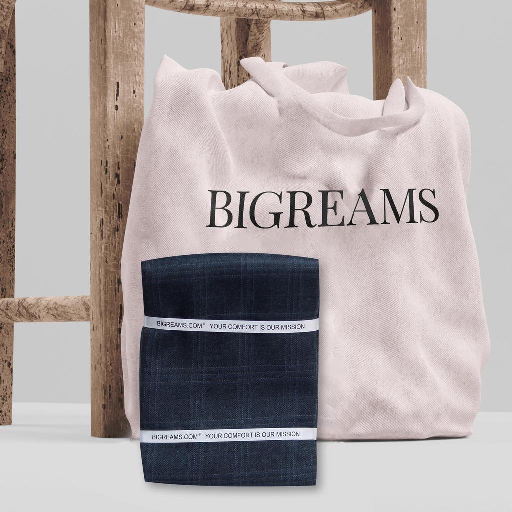 Unstitched Blue Plaid Three Piece Suit - 70% Viscose,30% Polyester