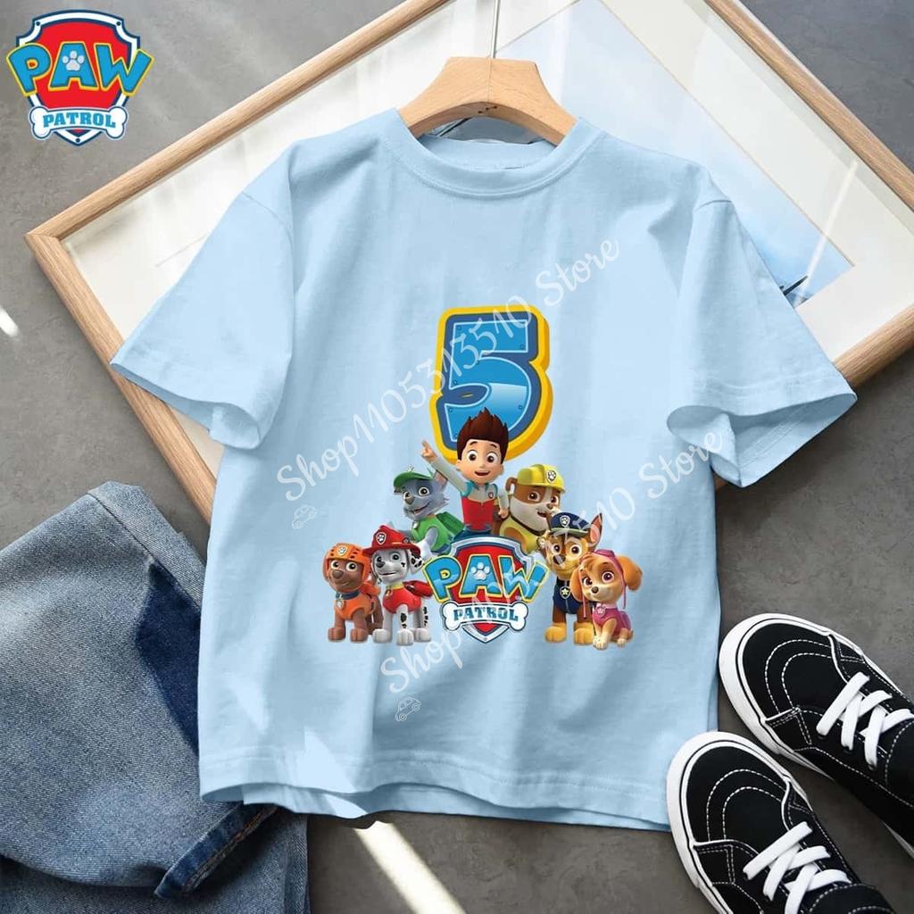 2026 Paws Patrols T Shirt Summer Children Short Sleeves Tops Cotton Clothes Cartoon Anime Kids Kawaii Cute Gift Breathable Soft