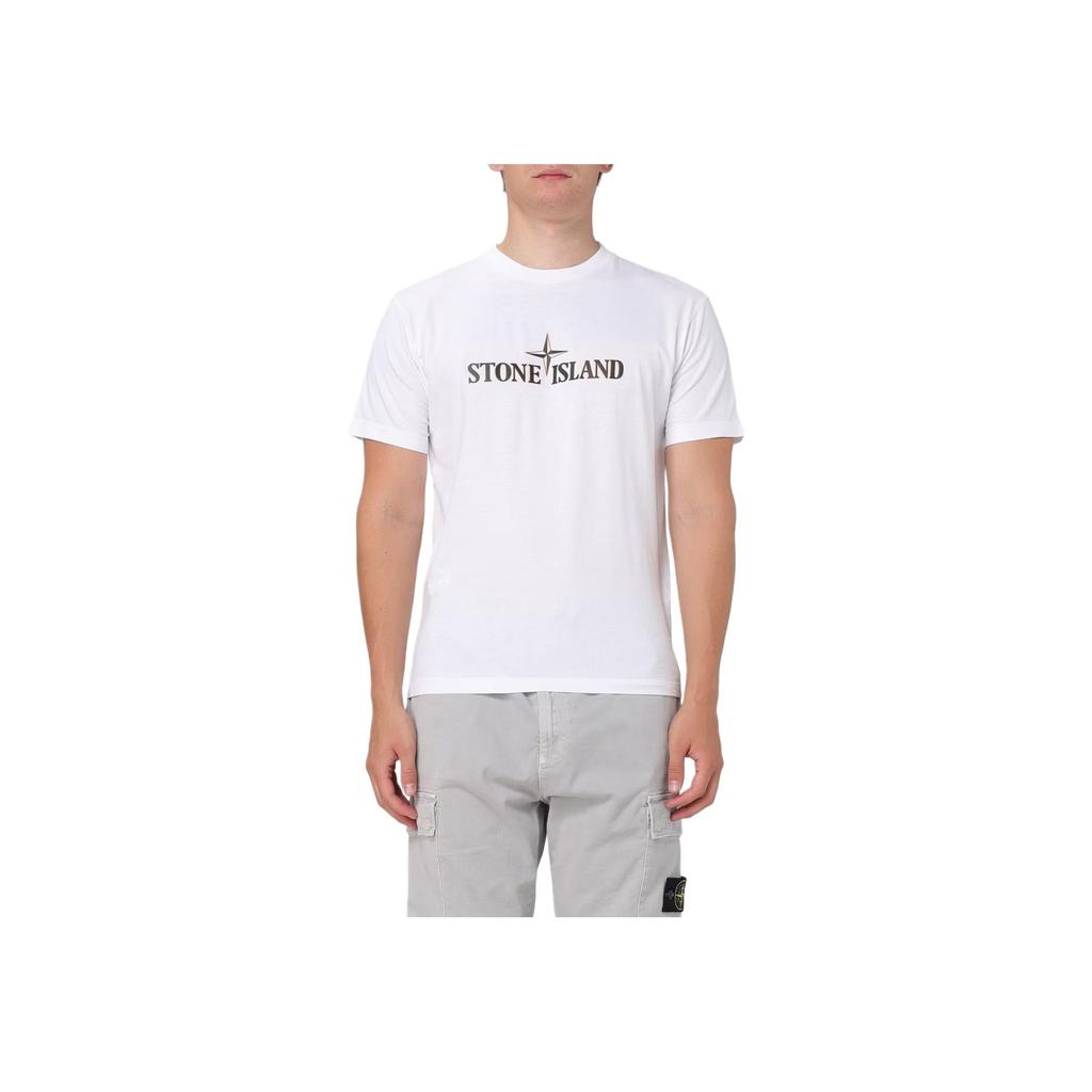 STONE ISLAND Fw24 Logo Crew Neck Short Sleeve T-Shirt Men Tops White 81152NS80-V0001