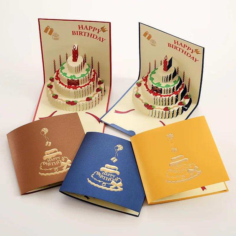 Birthday card with 3D light music pop-up cake creative greeting card gift message CARDS for happy birthday party