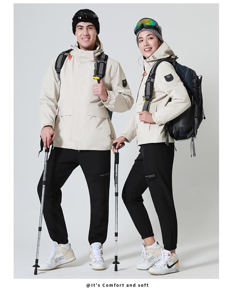 Мужская и женская отстегивающаяся флисовая ветровка три в одном: Ветрозащитная, Водонепроницаемая, Теплая куртка для пеших прогулок для пар.