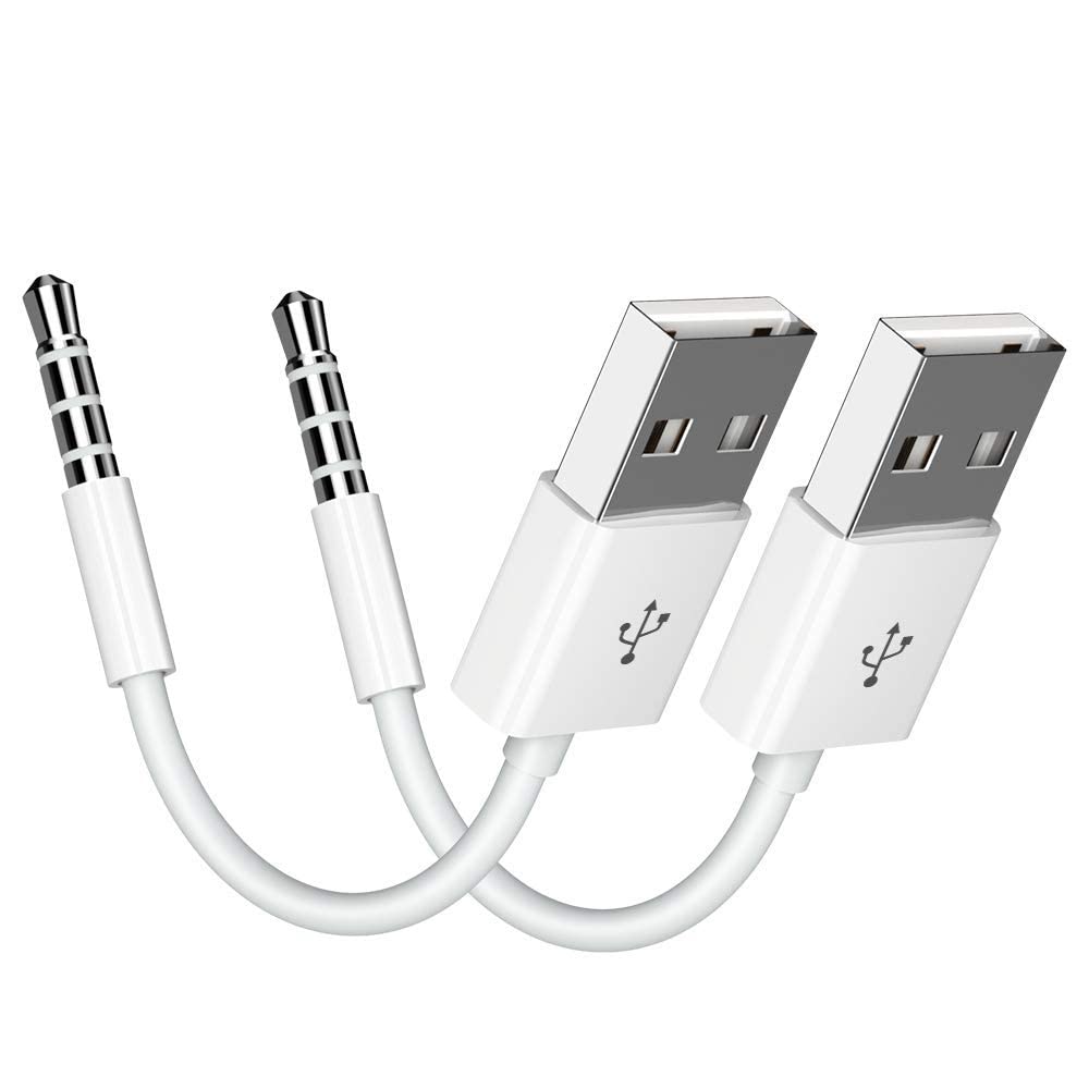 2 Pack USB Charger Data Adapter Cable Cord For iPod Shuffle 3 4 5 6 Gen MP3/MP4, 3.5mm Sync Audio Cable Jack/Plug To USB