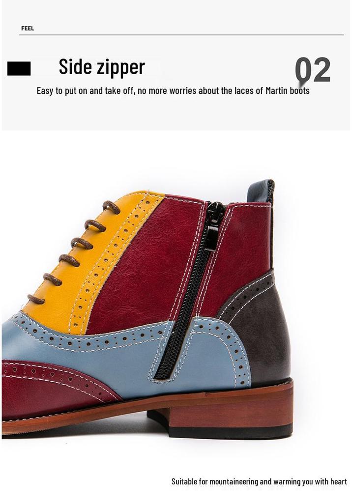 Men's European Style High-Top Oxford Leather Patchwork Lace-Up Ankle Boots
