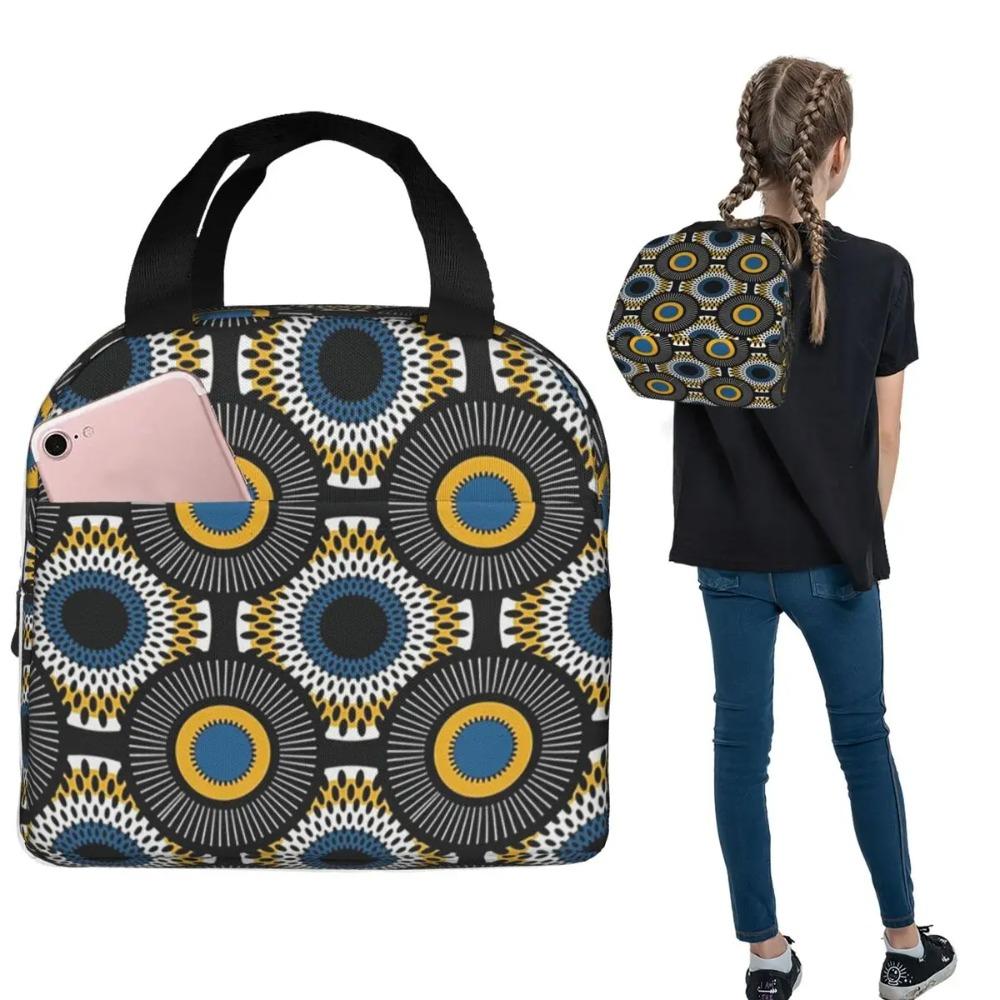 Ankara Dutch Wax African Pattern Insulated Lunch Bag for Women Children Portable Food Boxes Thermal Lunch Box Tote