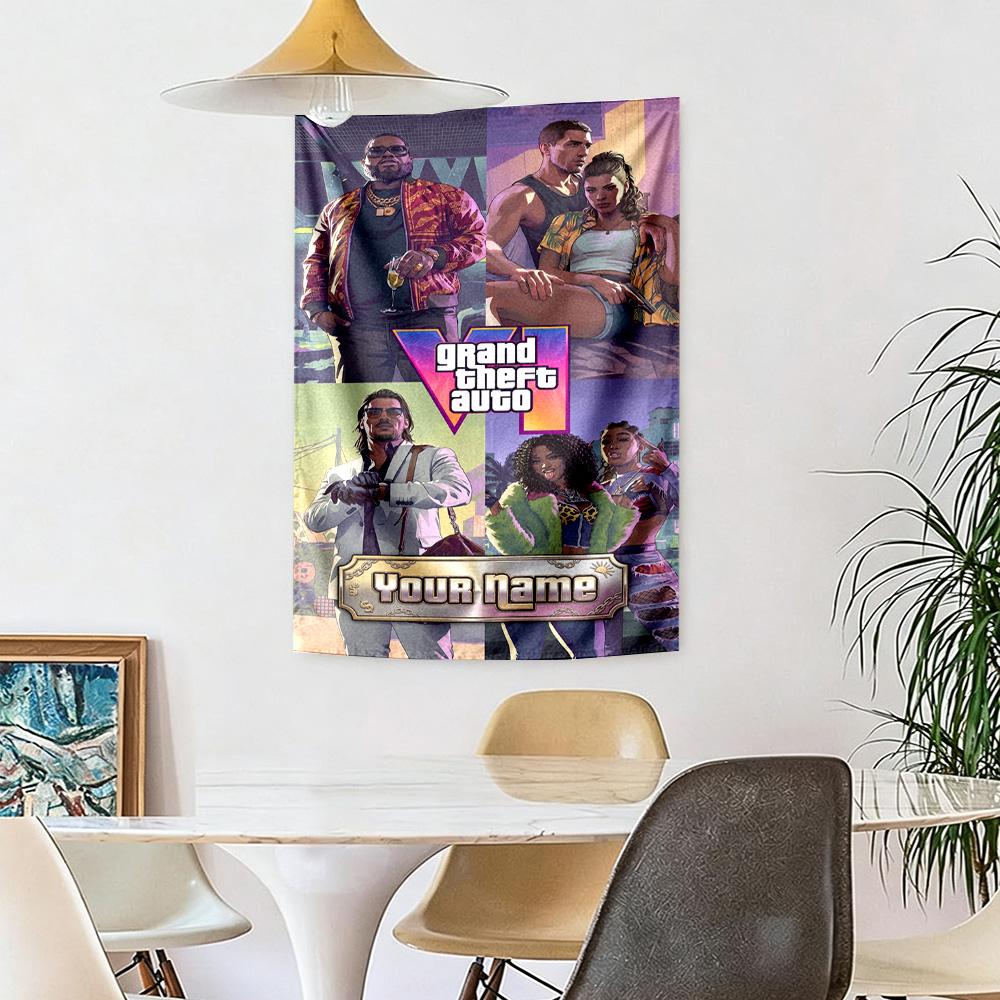 Grand Theft Auto Personalized Text Tapestry Aesthetic Wall Tapestry Smooth Polyester Perfect for Home Decor Ideal for All Seasons