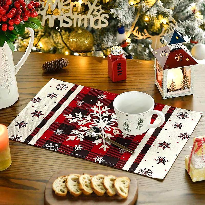 1PC Rectangular Festive Christmas Placemats Modern Home Use Table Mats Holiday Red Kitchen Printed Party Linen Dining 3 Styles