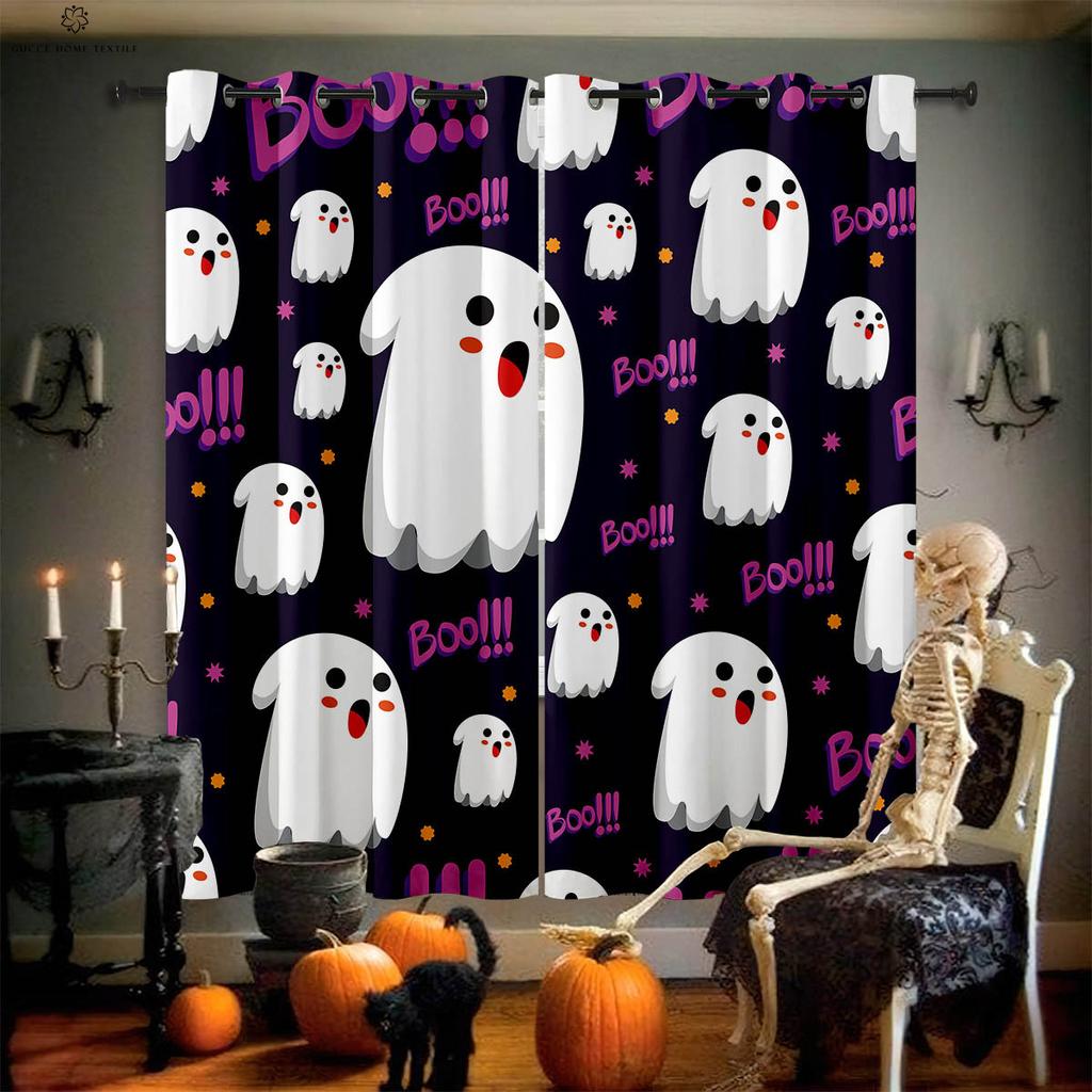 Шторы для украшения на Хэллоуин, привидение, тыква, ведьма, мультяшный принт, спальня, гостиная, праздничная вечеринка