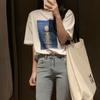 Hirsionsan Loose O-neck Casual Tees Female Retro Oil Painting Print T-shirt Women Fashion Summer Short Sleeve Simple Student Tops