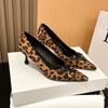 2026-1 European and American pointed high-heeled single shoes women's new fashion light mouth sexy leopard print bow single shoes women's shoes