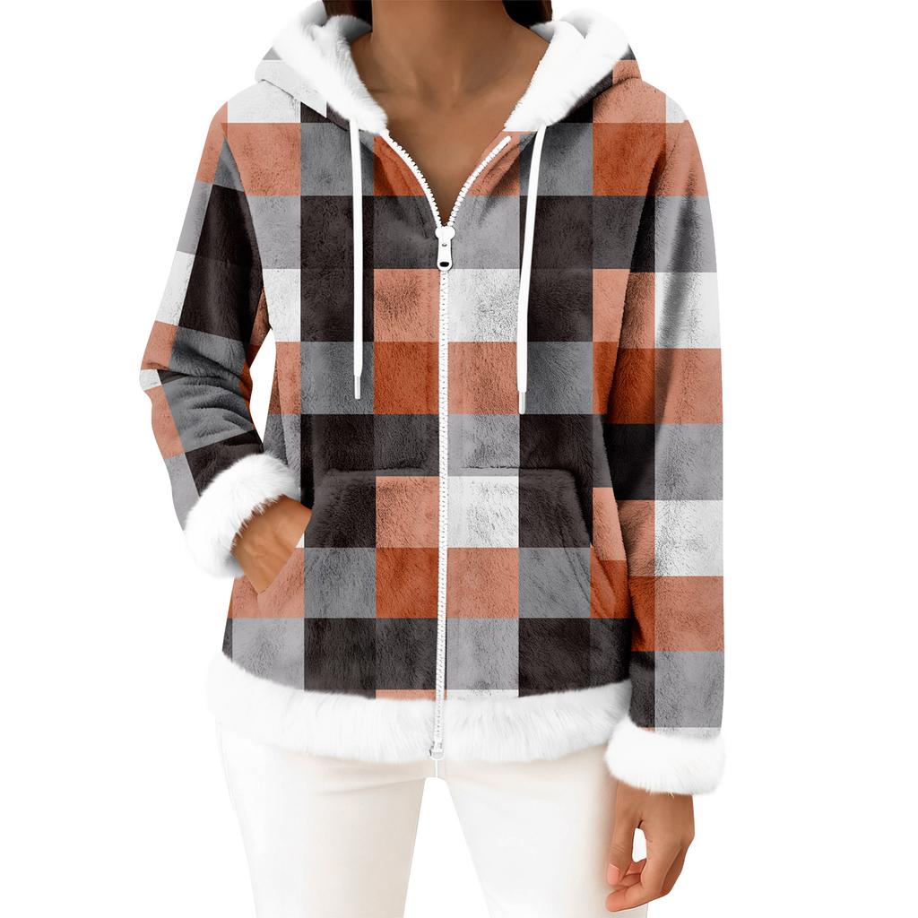 Women's Casual Fashion Long-Sleeved Zip-Up Fleece Hooded Cardigan