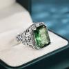 Винтажные серебряные квадратные светло-зеленые кольца с цирконием для женщин и мужчин, роскошные ювелирные изделия в подарок на годовщину