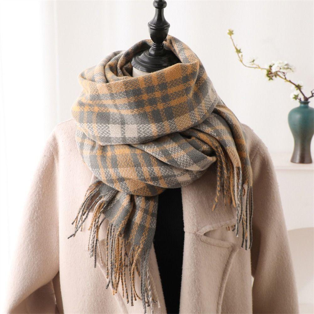 Windproof Winter Plaid Scarf Thick Warm Women Wrap Shawls Casual Long Tassel Scarves