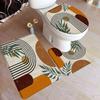 Abstract Mid Century Bath Mat Set Black Line Green Leaf Modern Geometric Boho Home Carpet Bathroom Decor Floor Rugs Toilet Cover