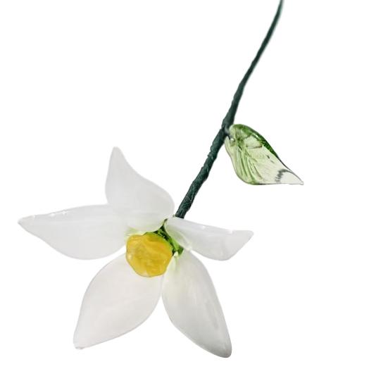 Hand-Blown Glass Flower Decoration with Wire Stem Handmade Colored Glaze Floral Figurine Home Living Room Office Table Flower Vase Ornament