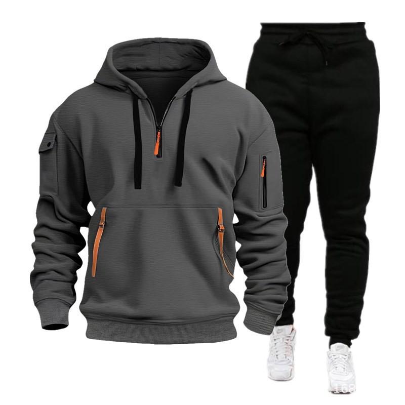 Mens Tracksuit Set Hooded Sweatshirt Jogger Pants Winter Sportswear