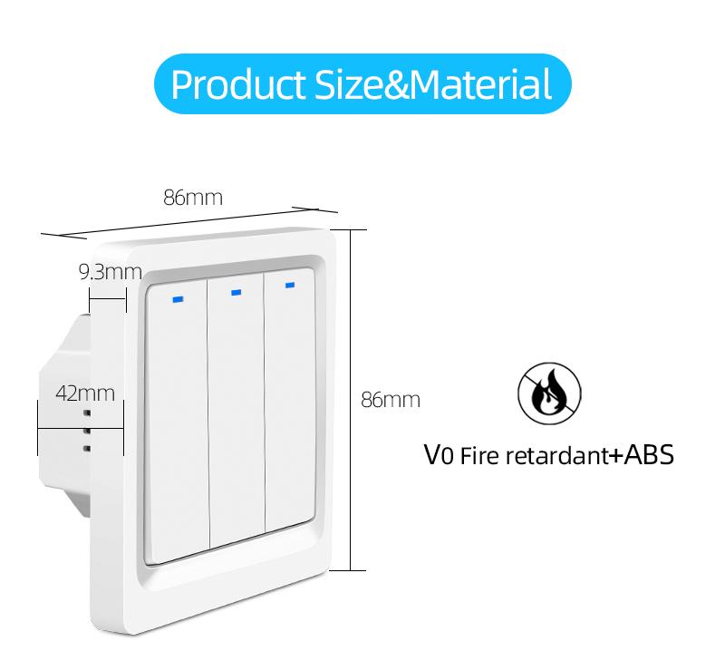EU/UK 3-Gang Manual Smart Switch Control WiFi APP & Key Button Alexa & Google Compatible Wall Switch for Home Light & Work