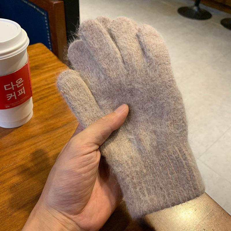 Женские кашемировые эластичные перчатки для улицы с полным пальцем, теплые толстые зимние перчатки, варежки